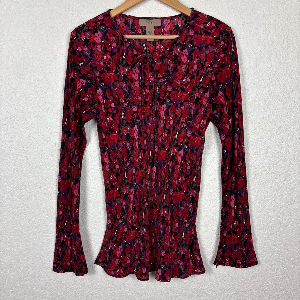 Women's Silk Top SZ 8‎ Medium red black floral